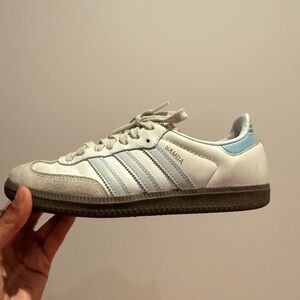 Adidas Samba White & Light Blue Leather Sneakers